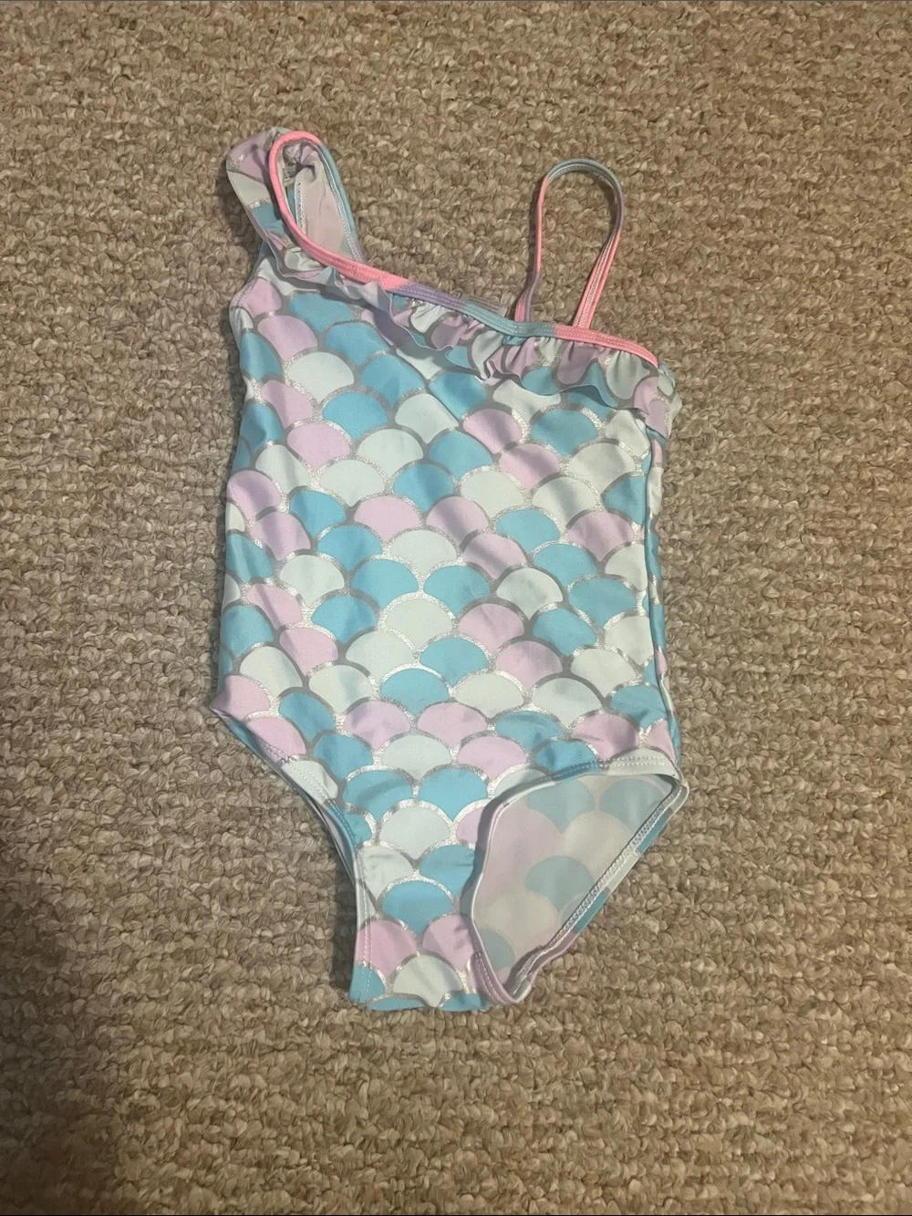Pastel Mermaid Scale One-Piece Swimsuit - Pink & Light Blue